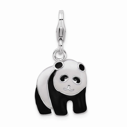 Million Charms 925 Sterling Silver Rhodium-Plated Enameled Panda Bear With Lobster Clasp Charm