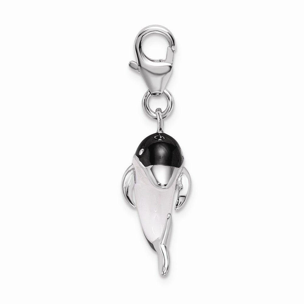 Million Charms 925 Sterling Silver Rhodium-Plated Enameled 3-D Dolphin With Lobster Clasp Charm