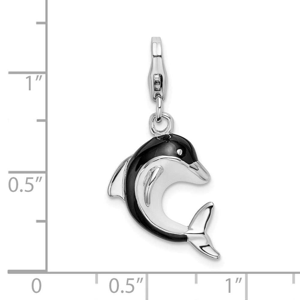 Million Charms 925 Sterling Silver Rhodium-Plated Enameled 3-D Dolphin With Lobster Clasp Charm