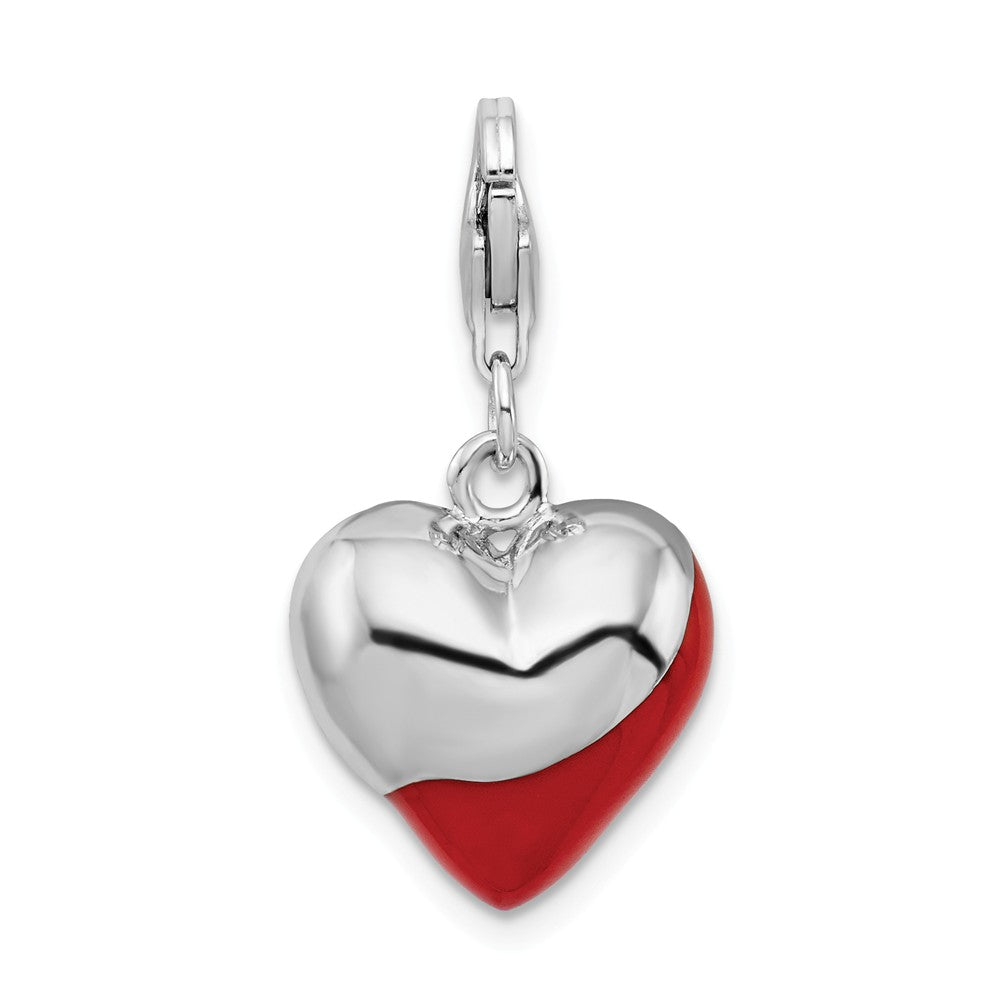 Million Charms 925 Sterling Silver Rhodium-Plated 3-D Enameled Heart With Lobster Clasp Charm