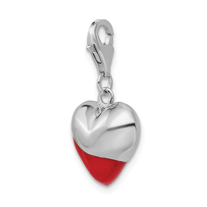 Million Charms 925 Sterling Silver Rhodium-Plated 3-D Enameled Heart With Lobster Clasp Charm