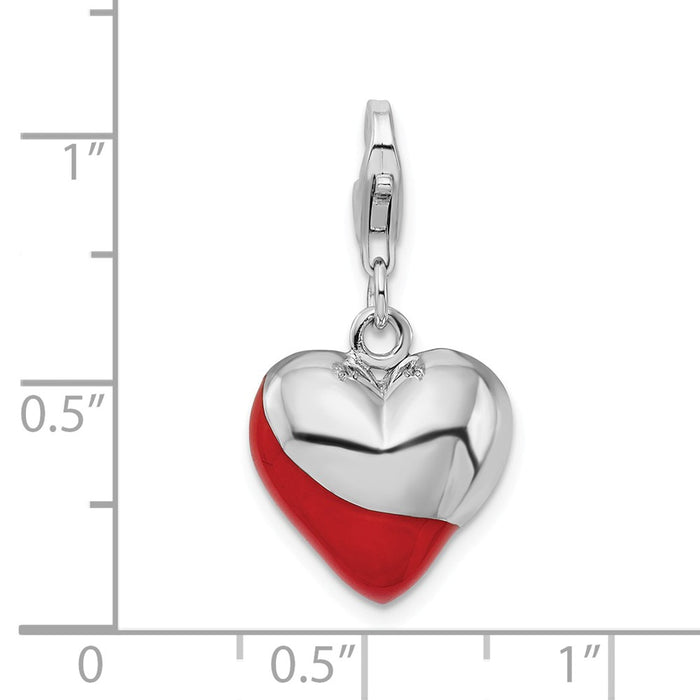 Million Charms 925 Sterling Silver Rhodium-Plated 3-D Enameled Heart With Lobster Clasp Charm