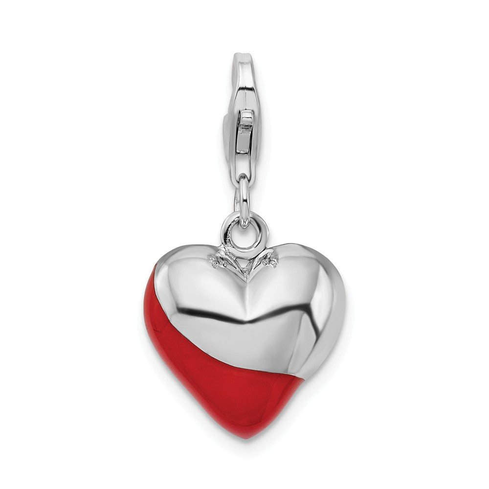 Million Charms 925 Sterling Silver Rhodium-Plated 3-D Enameled Heart With Lobster Clasp Charm