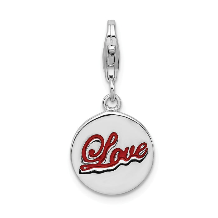 Million Charms 925 Sterling Silver Rhodium-plated Plated Enameled Love With Lobster Clasp Charm
