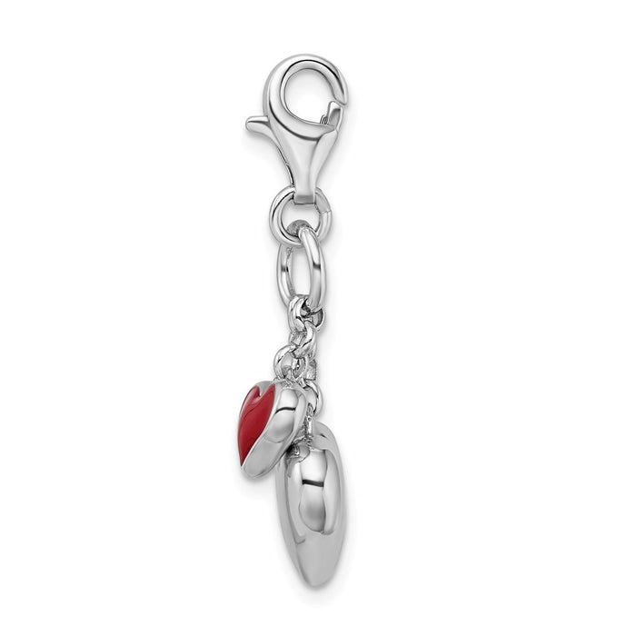 Million Charms 925 Sterling Silver Rhodium-plated Plated Enameled Double Heart With Lobster Clasp Charm