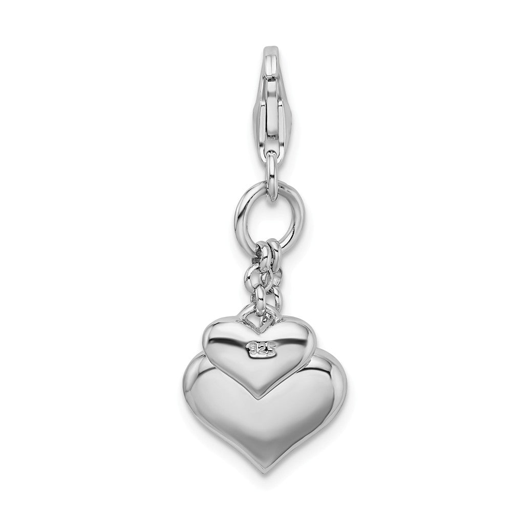 Million Charms 925 Sterling Silver Rhodium-plated Plated Enameled Double Heart With Lobster Clasp Charm