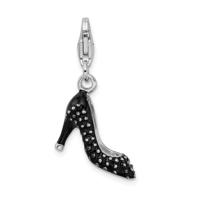 Million Charms 925 Sterling Silver Rhodium-plated Plated 3-D Enameled High Heel With Lobster Clasp Char