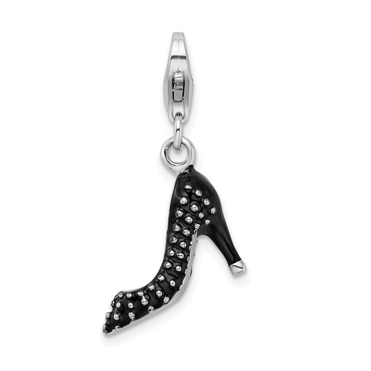 Million Charms 925 Sterling Silver Rhodium-plated Plated 3-D Enameled High Heel With Lobster Clasp Char