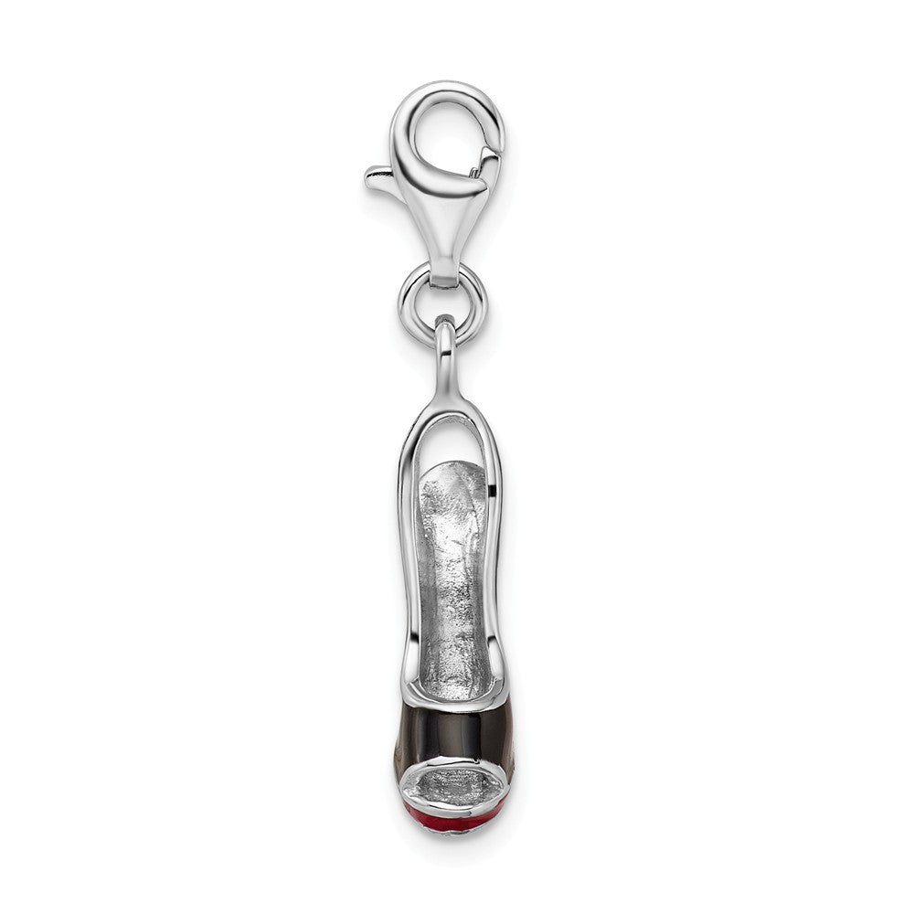 Million Charms 925 Sterling Silver Rhodium-Plated 3-D Enameled High Heel Shoe With Lobster Clasp