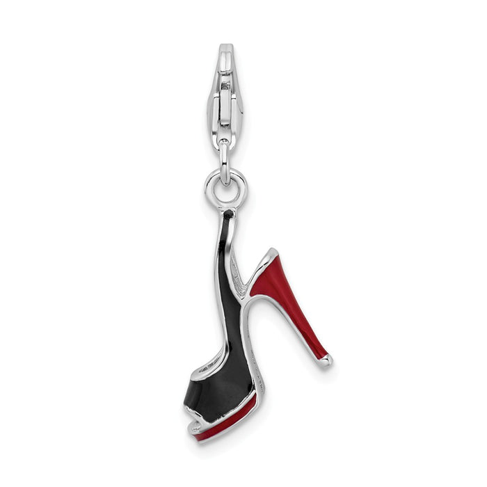 Million Charms 925 Sterling Silver Rhodium-Plated 3-D Enameled High Heel Shoe With Lobster Clasp
