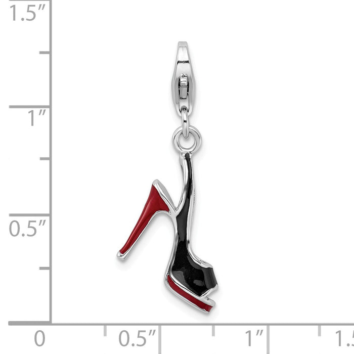 Million Charms 925 Sterling Silver Rhodium-Plated 3-D Enameled High Heel Shoe With Lobster Clasp