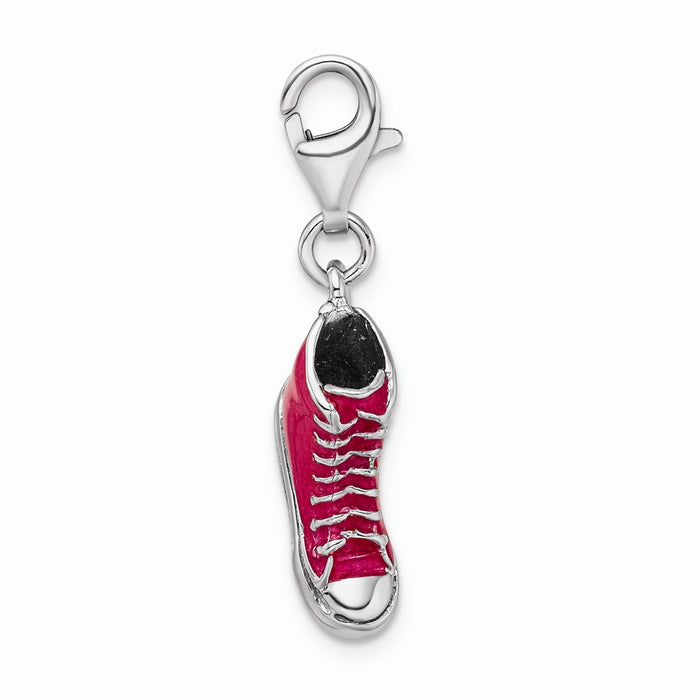 Million Charms 925 Sterling Silver Rhodium-Plated 3-D Enameled High Top Shoe With Lobster Clasp C