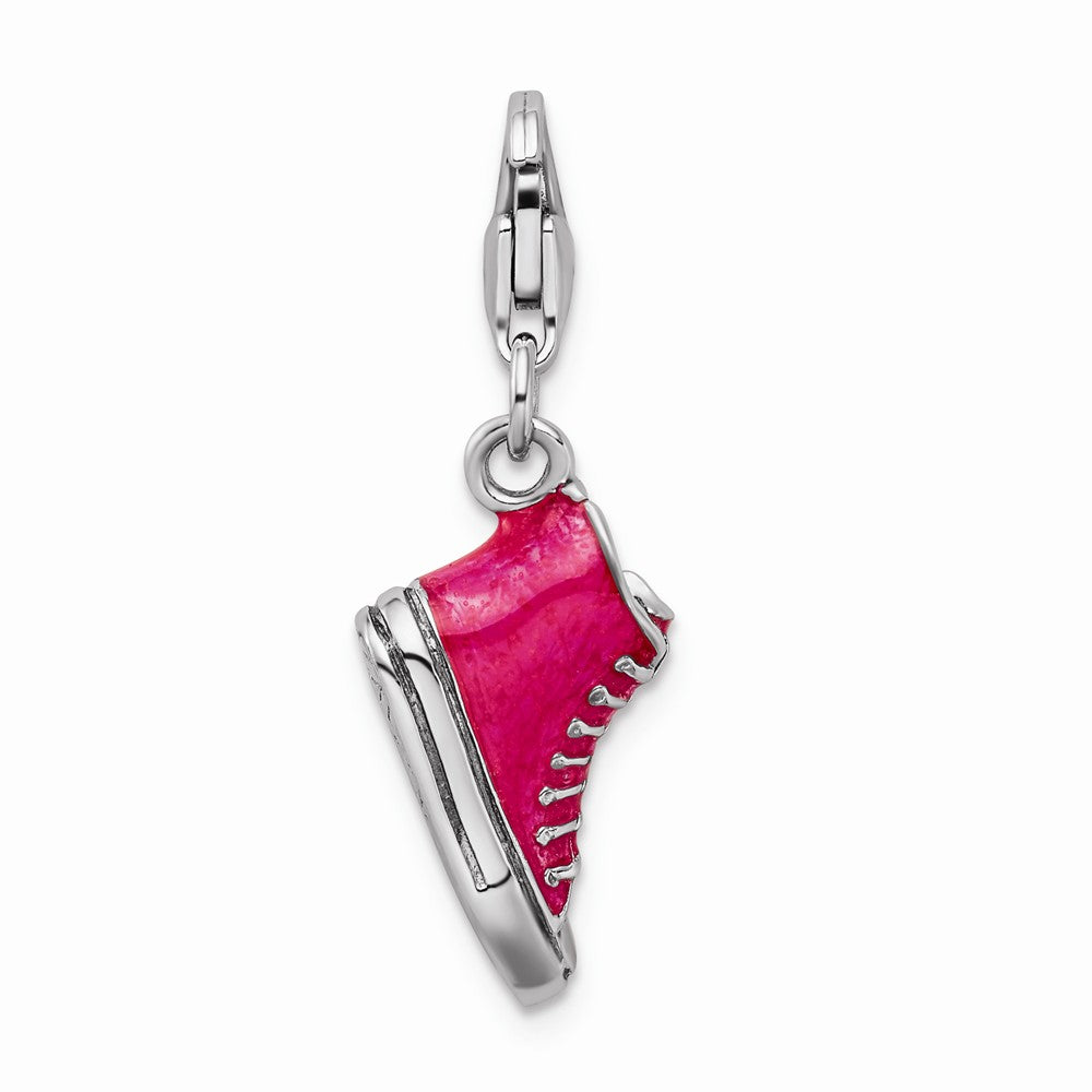 Million Charms 925 Sterling Silver Rhodium-Plated 3-D Enameled High Top Shoe With Lobster Clasp C