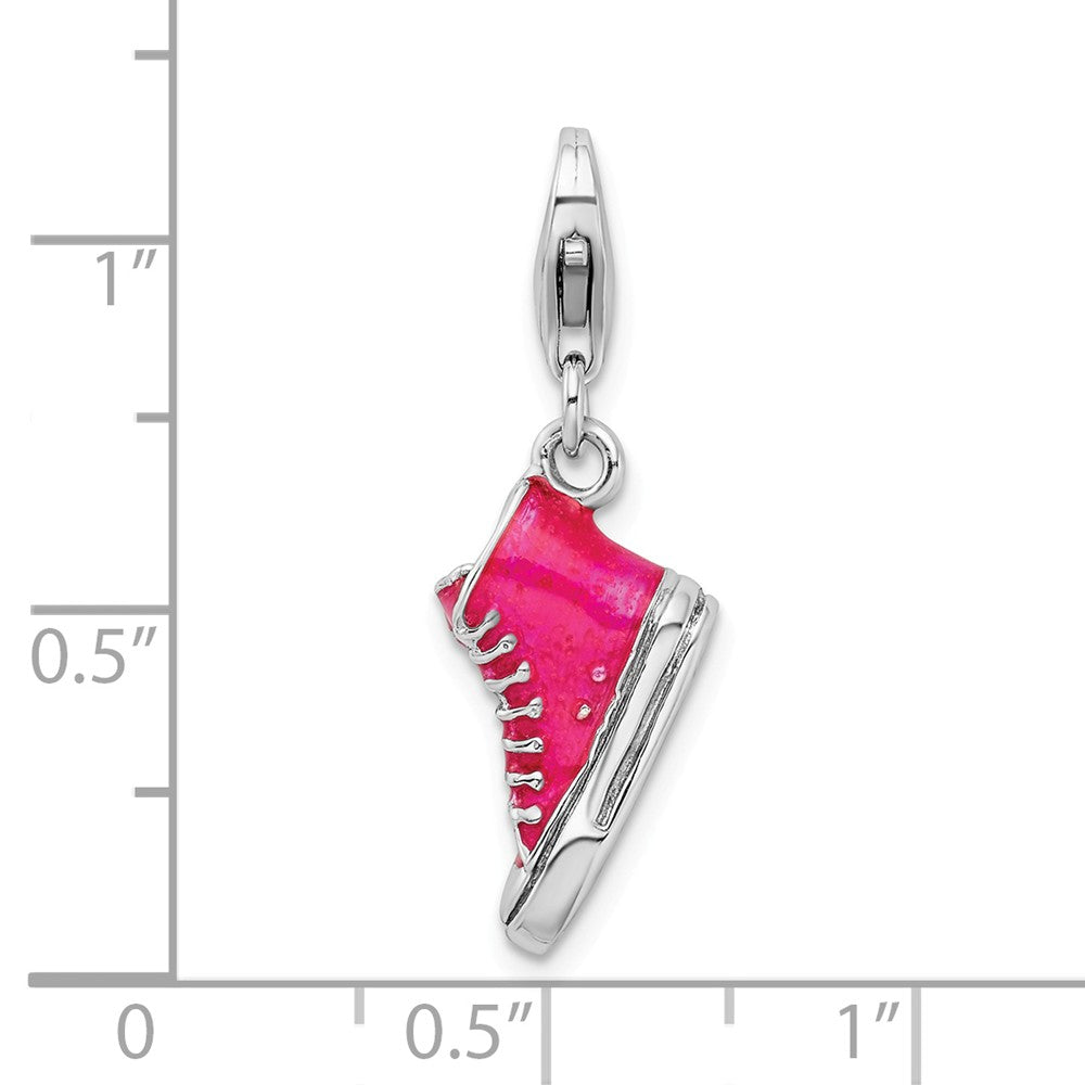 Million Charms 925 Sterling Silver Rhodium-Plated 3-D Enameled High Top Shoe With Lobster Clasp C