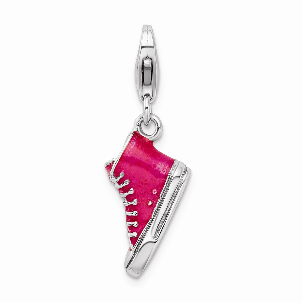 Million Charms 925 Sterling Silver Rhodium-Plated 3-D Enameled High Top Shoe With Lobster Clasp C