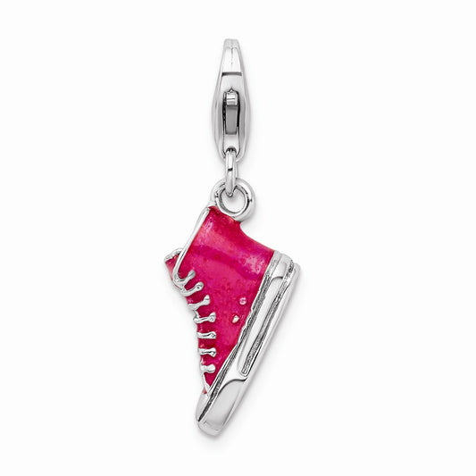 Million Charms 925 Sterling Silver Rhodium-Plated 3-D Enameled High Top Shoe With Lobster Clasp C