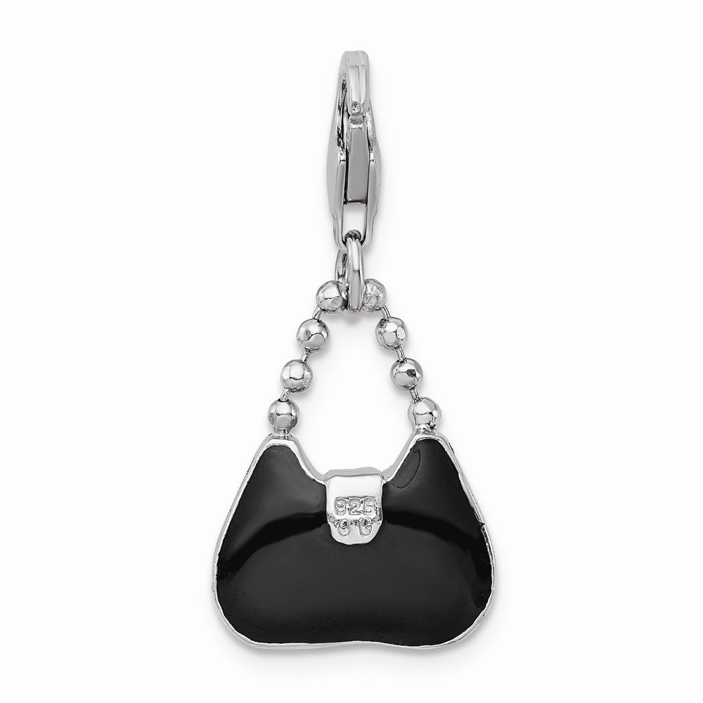 Million Charms 925 Sterling Silver Rhodium-Plated 3-D Enameled Purse With Lobster Clasp Charm