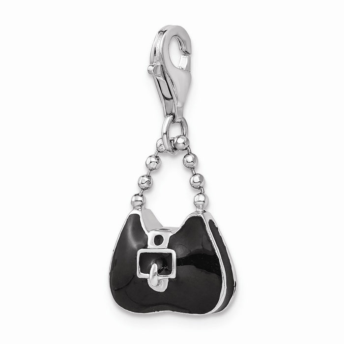 Million Charms 925 Sterling Silver Rhodium-Plated 3-D Enameled Purse With Lobster Clasp Charm