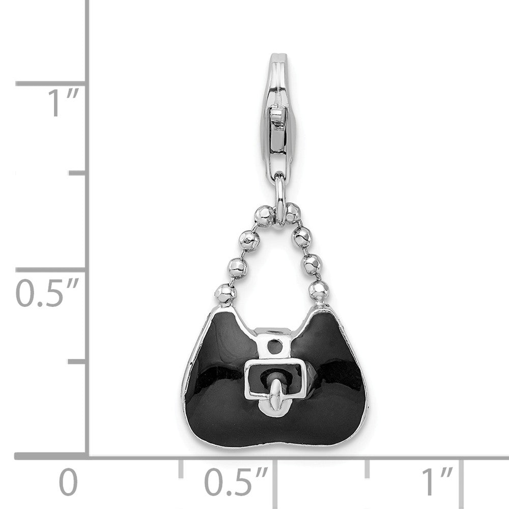 Million Charms 925 Sterling Silver Rhodium-Plated 3-D Enameled Purse With Lobster Clasp Charm