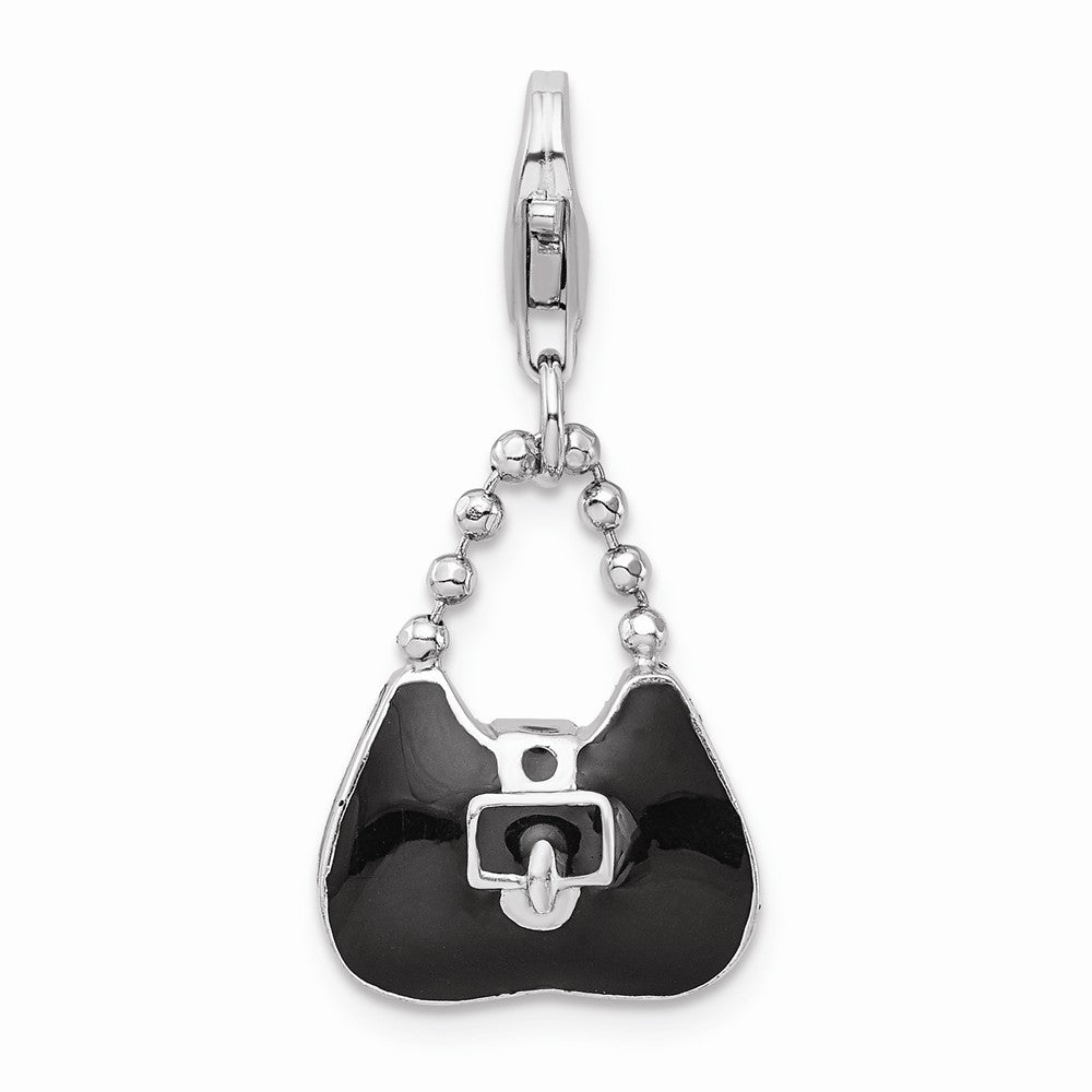 Million Charms 925 Sterling Silver Rhodium-Plated 3-D Enameled Purse With Lobster Clasp Charm