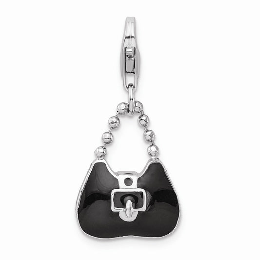 Million Charms 925 Sterling Silver Rhodium-Plated 3-D Enameled Purse With Lobster Clasp Charm