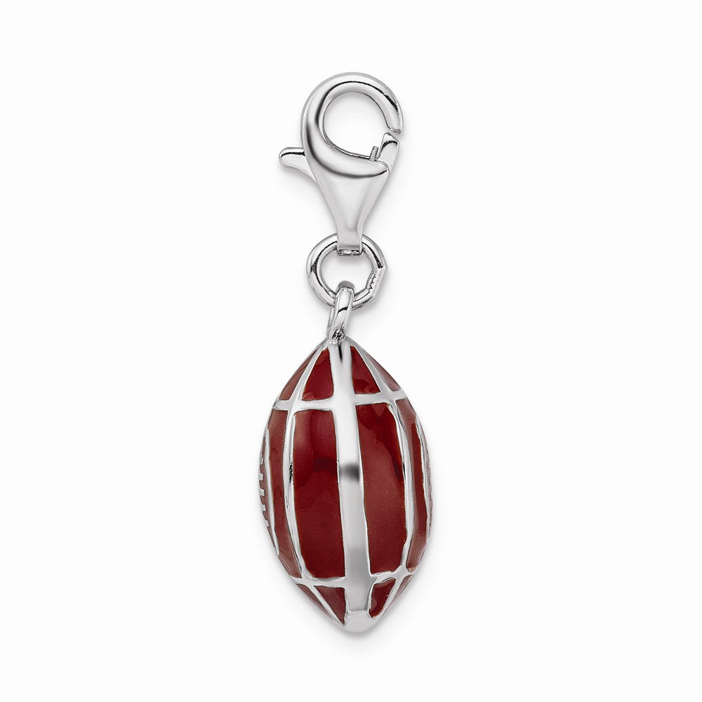 Million Charms 925 Sterling Silver Rhodium-Plated 3-D Enameled Sports Football With Lobster Clasp Charm