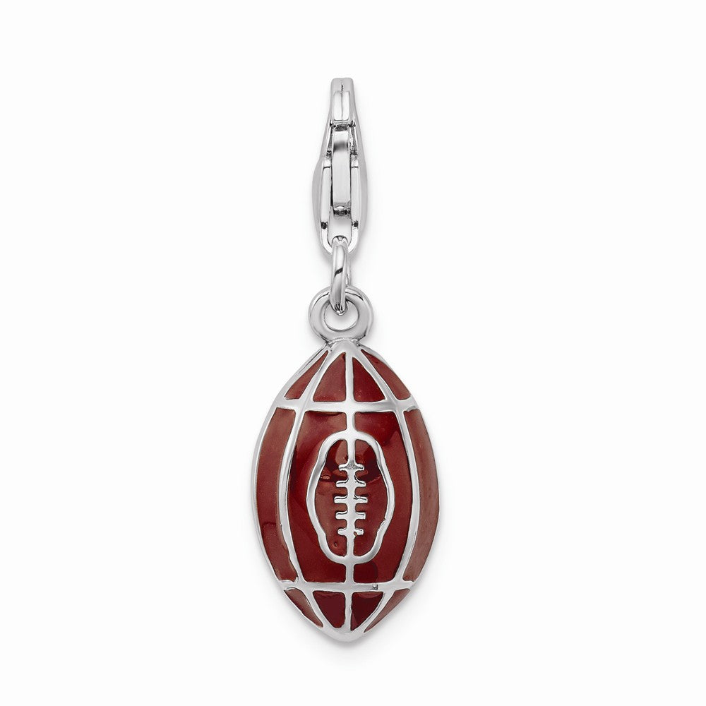 Million Charms 925 Sterling Silver Rhodium-Plated 3-D Enameled Sports Football With Lobster Clasp Charm