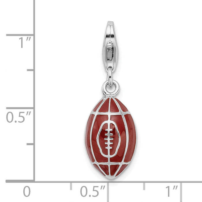 Million Charms 925 Sterling Silver Rhodium-Plated 3-D Enameled Sports Football With Lobster Clasp Charm