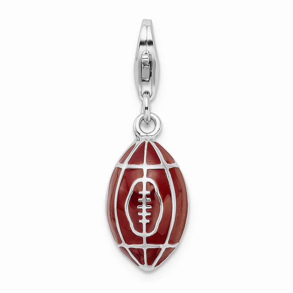 Million Charms 925 Sterling Silver Rhodium-Plated 3-D Enameled Sports Football With Lobster Clasp Charm