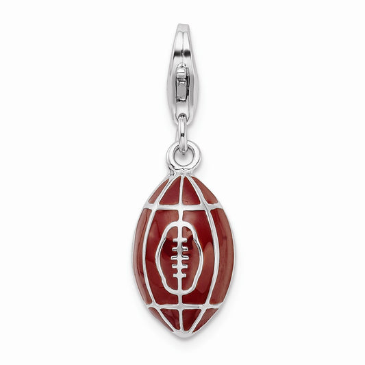 Million Charms 925 Sterling Silver Rhodium-Plated 3-D Enameled Sports Football With Lobster Clasp Charm