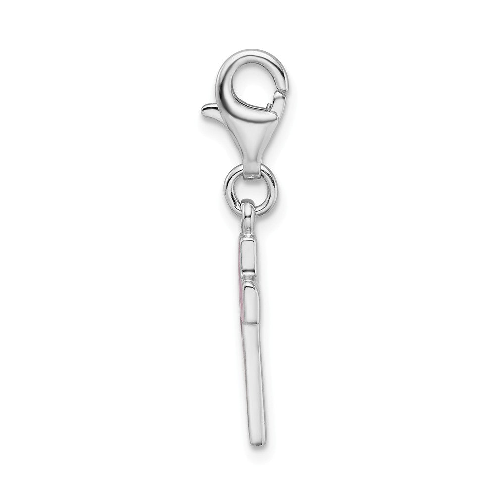 Million Charms 925 Sterling Silver Rhodium-plated Plated Enameled Relgious Cross With Lobster Clasp Charm