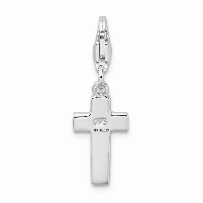 Million Charms 925 Sterling Silver Rhodium-plated Plated Enameled Relgious Cross With Lobster Clasp Charm