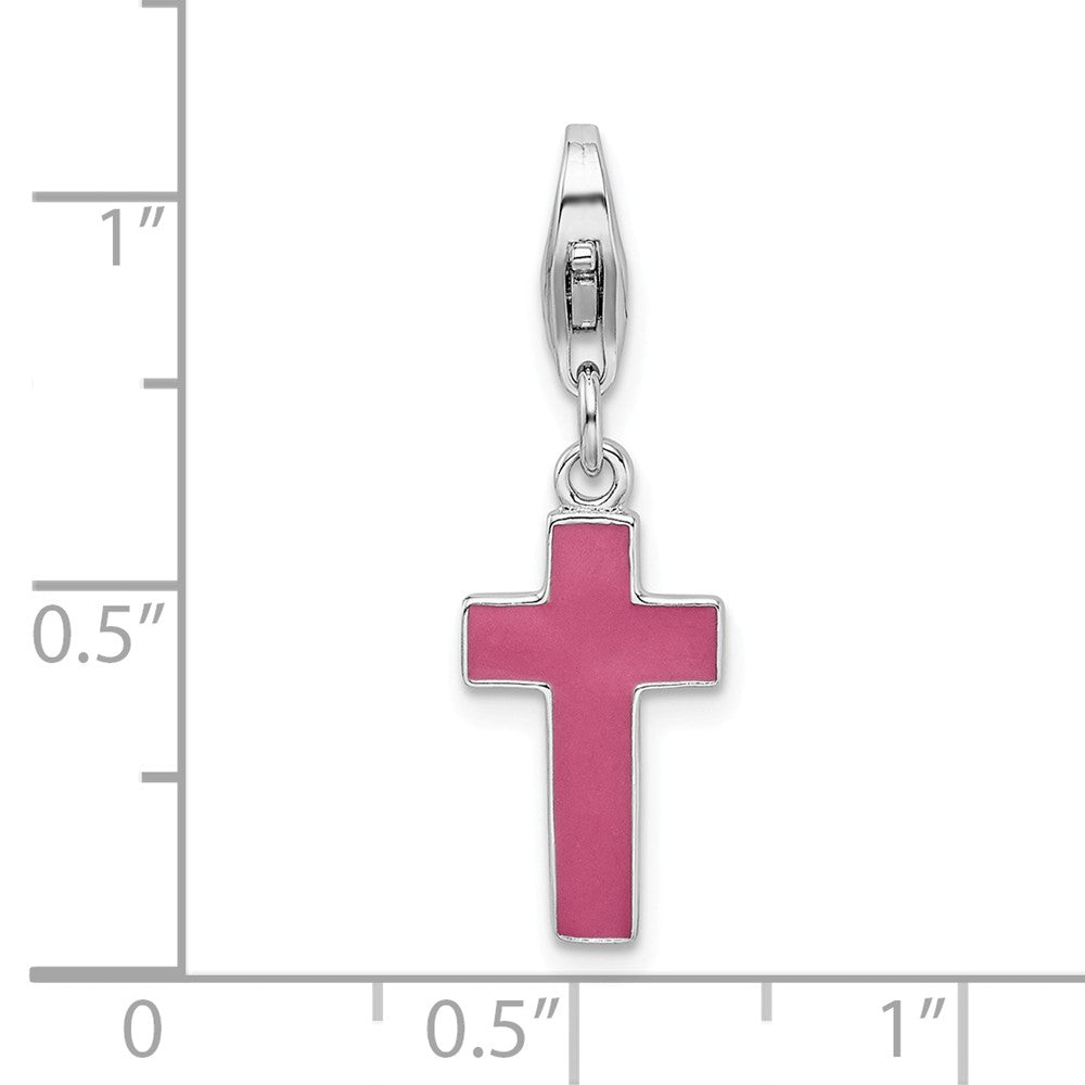 Million Charms 925 Sterling Silver Rhodium-plated Plated Enameled Relgious Cross With Lobster Clasp Charm