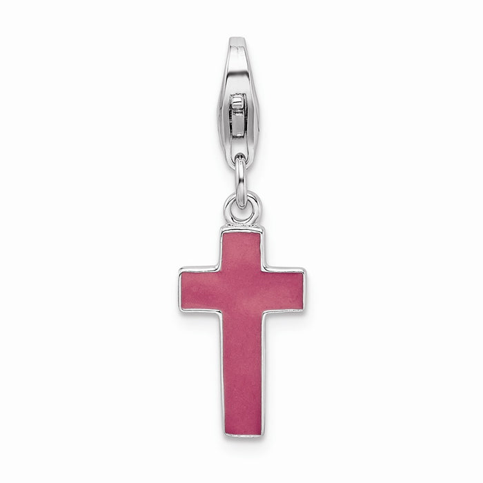 Million Charms 925 Sterling Silver Rhodium-plated Plated Enameled Relgious Cross With Lobster Clasp Charm