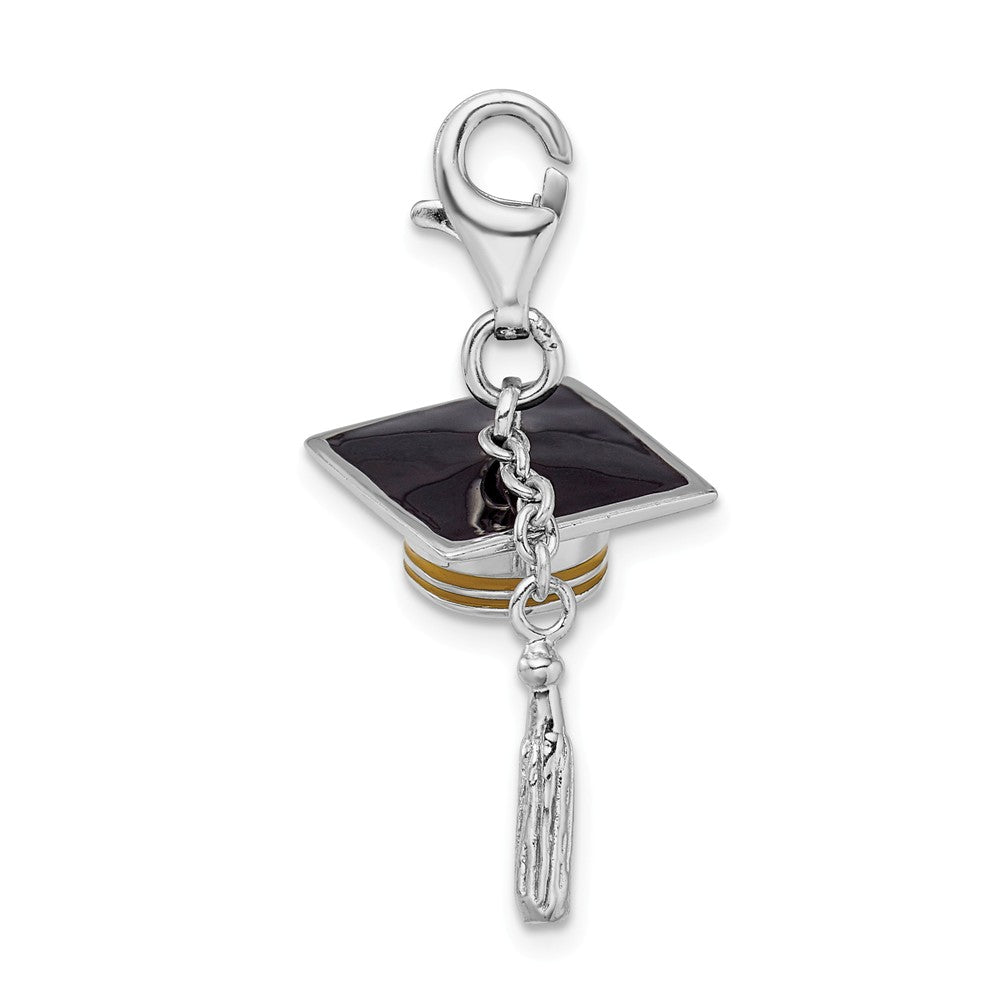 Million Charms 925 Sterling Silver Rhodium-Plated 3-D Enameled Graduation Cap With Lobster Clasp