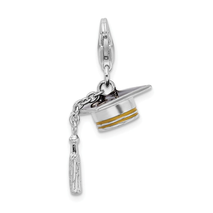 Million Charms 925 Sterling Silver Rhodium-Plated 3-D Enameled Graduation Cap With Lobster Clasp
