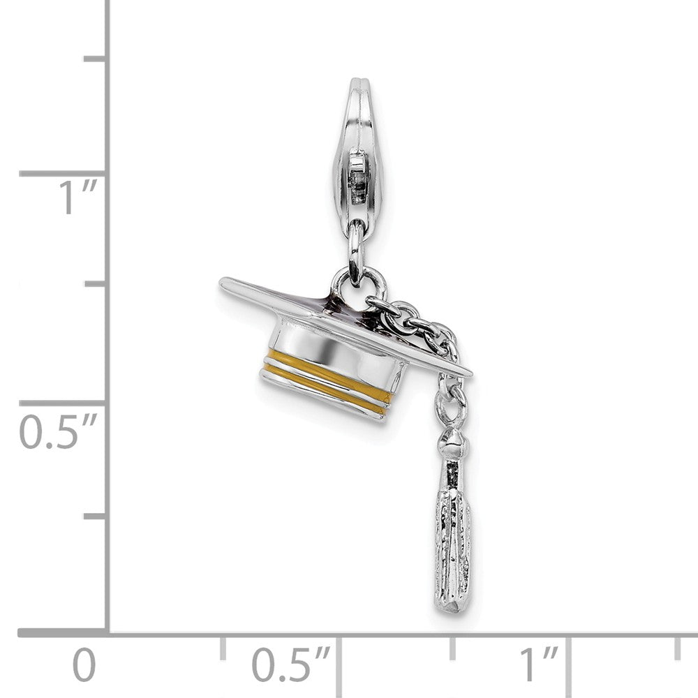 Million Charms 925 Sterling Silver Rhodium-Plated 3-D Enameled Graduation Cap With Lobster Clasp