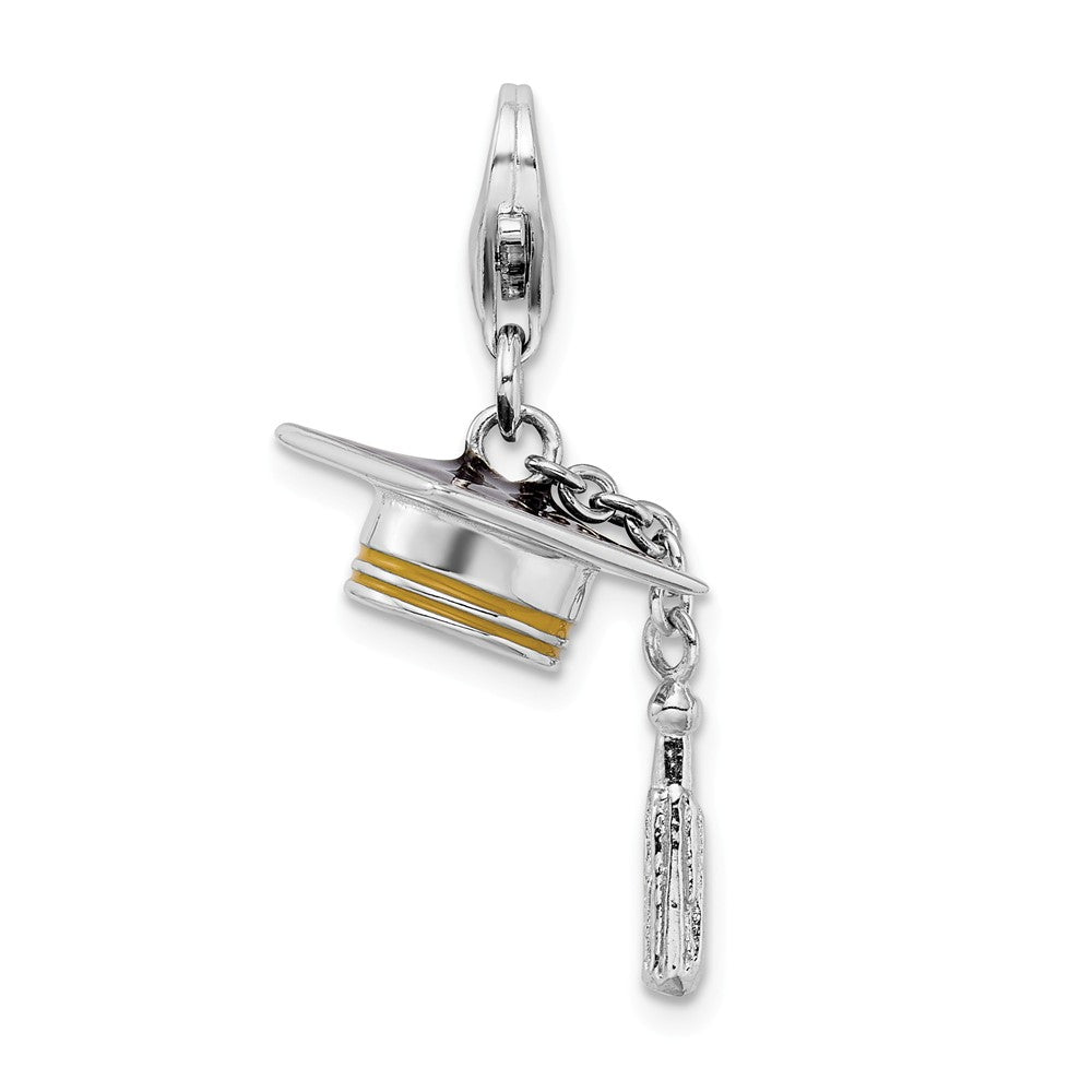 Million Charms 925 Sterling Silver Rhodium-Plated 3-D Enameled Graduation Cap With Lobster Clasp