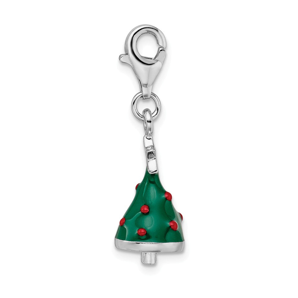 Million Charms 925 Sterling Silver Rhodium-Plated 3-D Enameled Christmas Tree With Lobster Clasp
