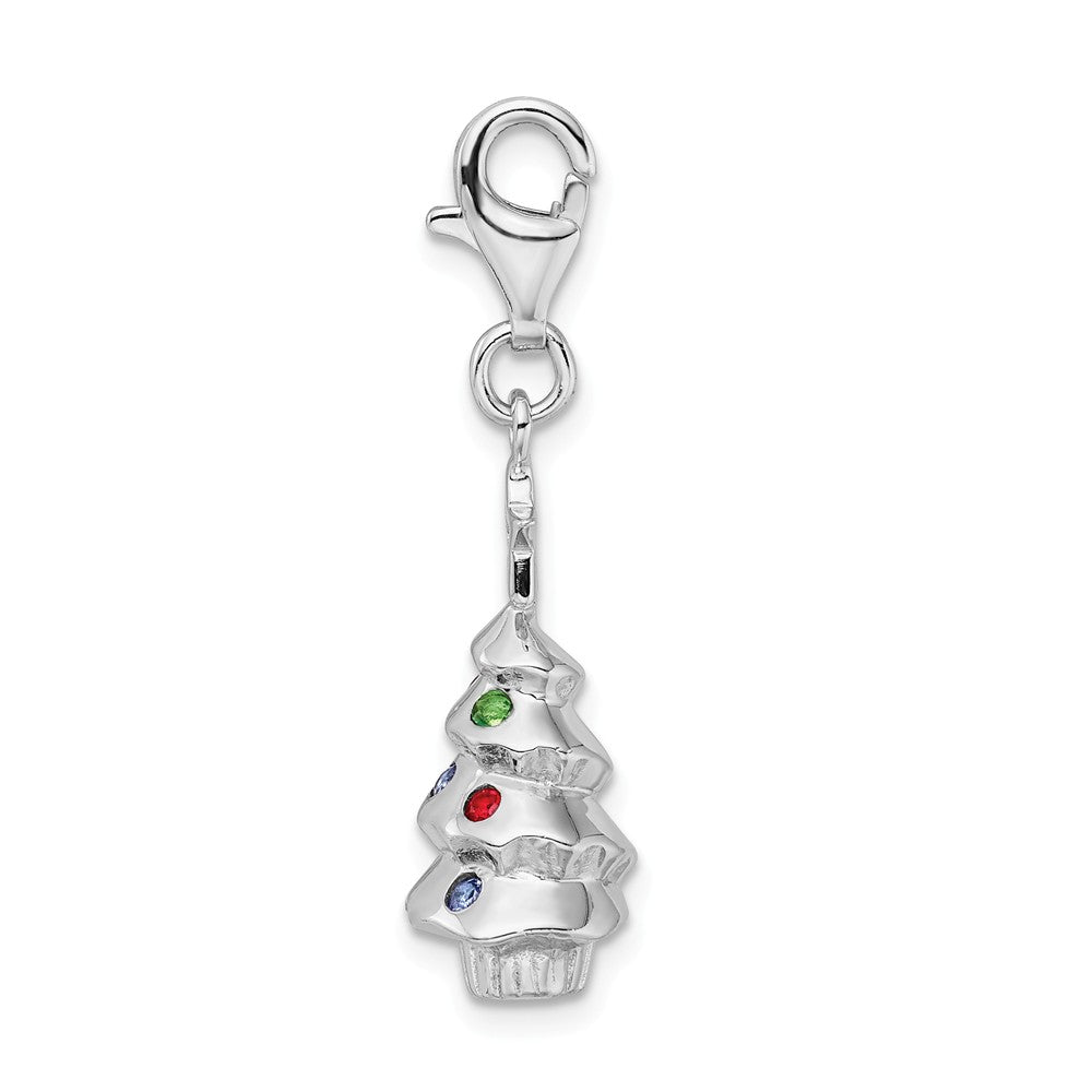 Million Charms 925 Sterling Silver Rhodium-plated Plated Multi Glass Stone Tree With Lobster Clasp Charm