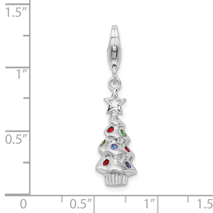 Million Charms 925 Sterling Silver Rhodium-plated Plated Multi Glass Stone Tree With Lobster Clasp Charm