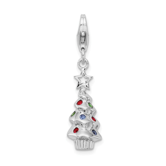 Million Charms 925 Sterling Silver Rhodium-plated Plated Multi Glass Stone Tree With Lobster Clasp Charm