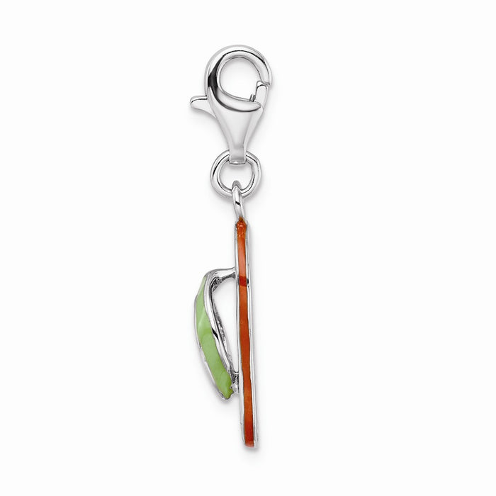 Million Charms 925 Sterling Silver Rhodium-Plated 3-D Enameled Flip-Flop With Lobster Clasp Charm