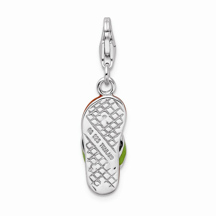 Million Charms 925 Sterling Silver Rhodium-Plated 3-D Enameled Flip-Flop With Lobster Clasp Charm