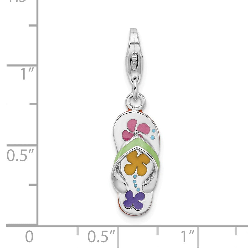 Million Charms 925 Sterling Silver Rhodium-Plated 3-D Enameled Flip-Flop With Lobster Clasp Charm