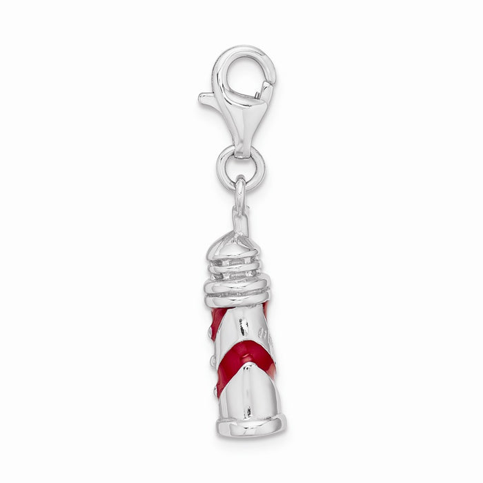 Million Charms 925 Sterling Silver Rhodium-Plated 3-D Enameled Lighthouse With Lobster Clasp Char