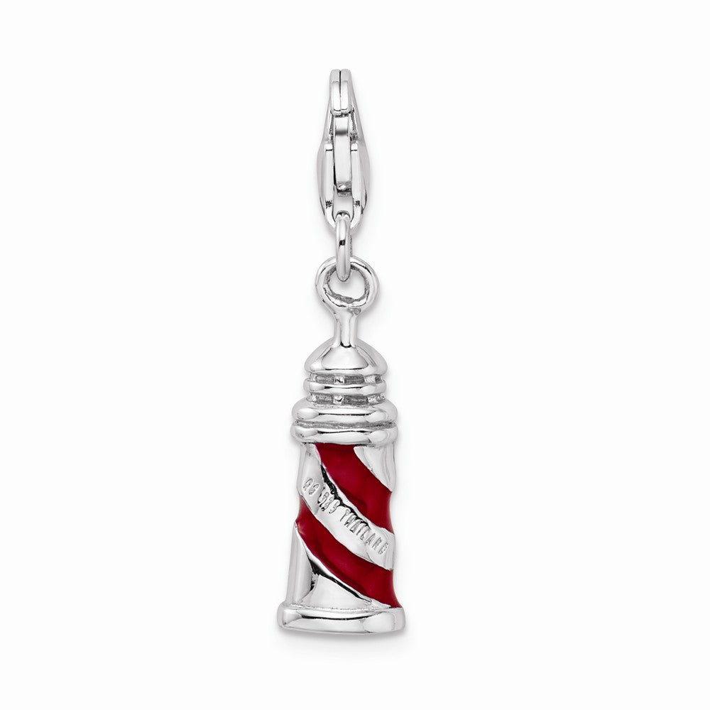 Million Charms 925 Sterling Silver Rhodium-Plated 3-D Enameled Lighthouse With Lobster Clasp Char