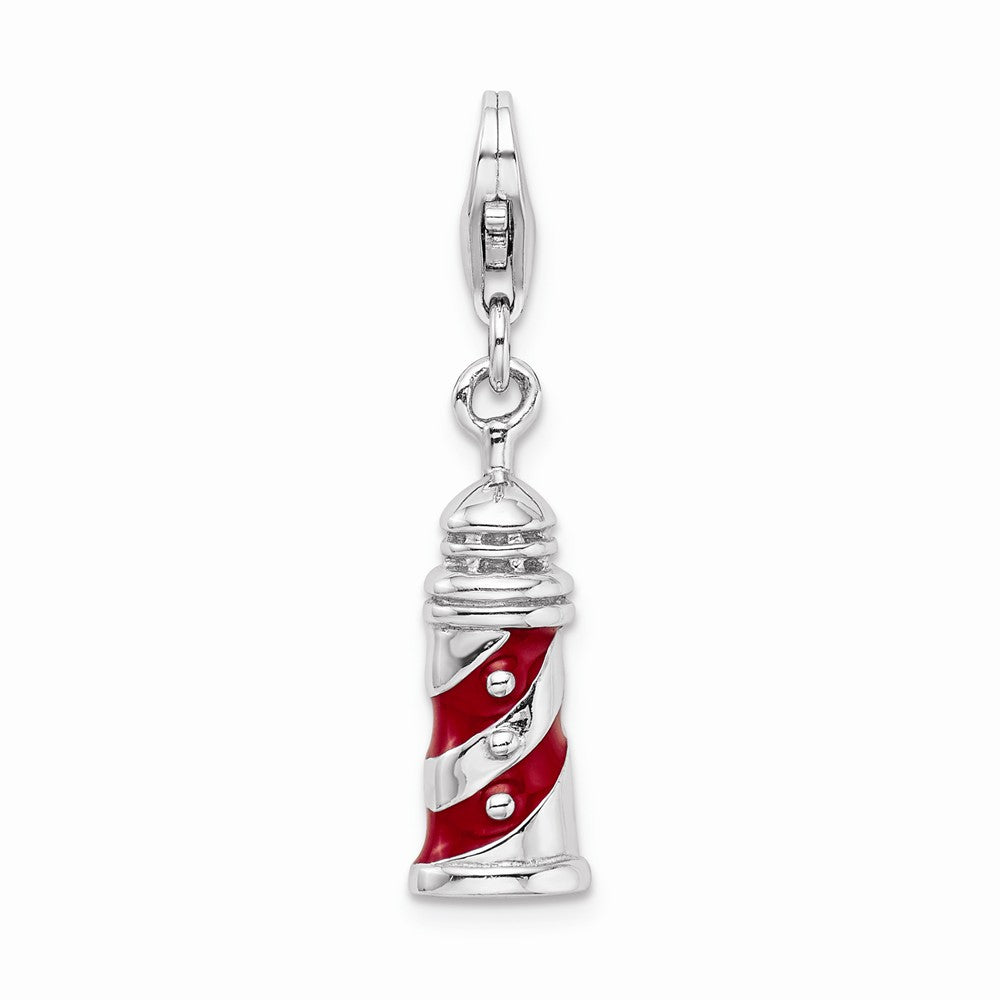 Million Charms 925 Sterling Silver Rhodium-Plated 3-D Enameled Lighthouse With Lobster Clasp Char