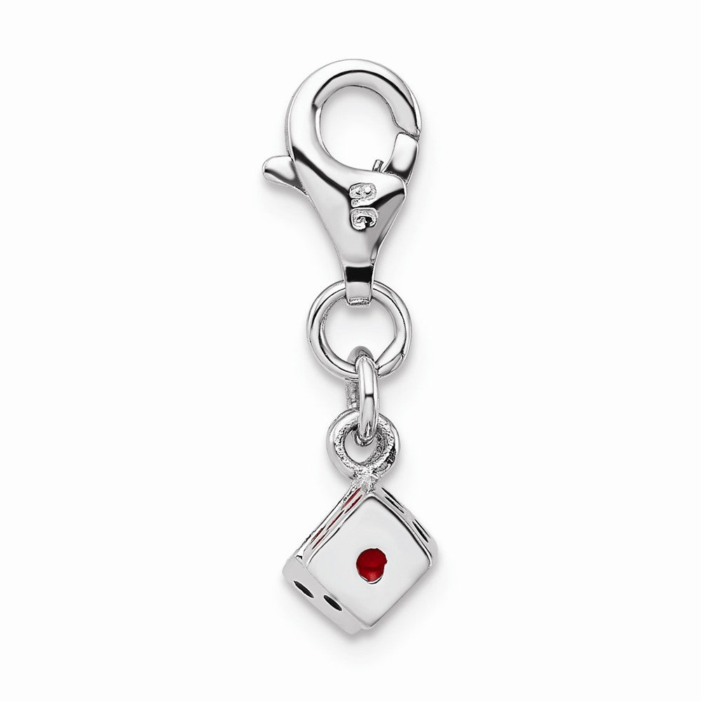 Million Charms 925 Sterling Silver Rhodium-Plated 3-D Enameled Pair Of Dice With Lobster Clasp Ch
