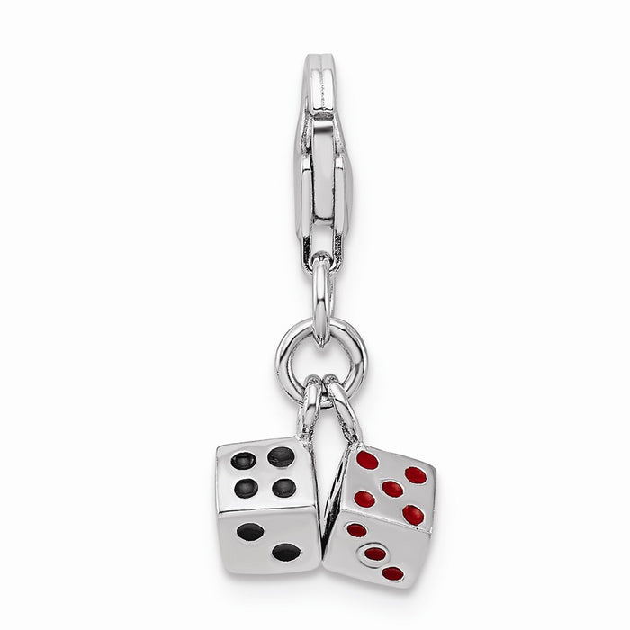 Million Charms 925 Sterling Silver Rhodium-Plated 3-D Enameled Pair Of Dice With Lobster Clasp Ch